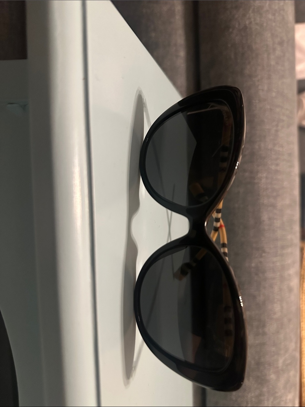 Burberry Black Sunglasses with Signature Check Temples - Picture 2 of 8